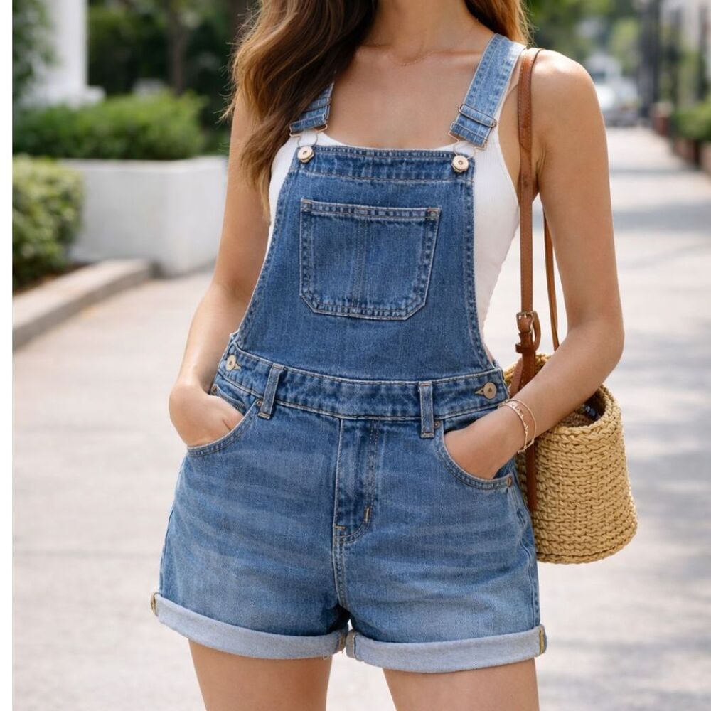 Abercrombie Kids Denim Shortalls Overalls Size 17/18 Fits Women's XS NWT
